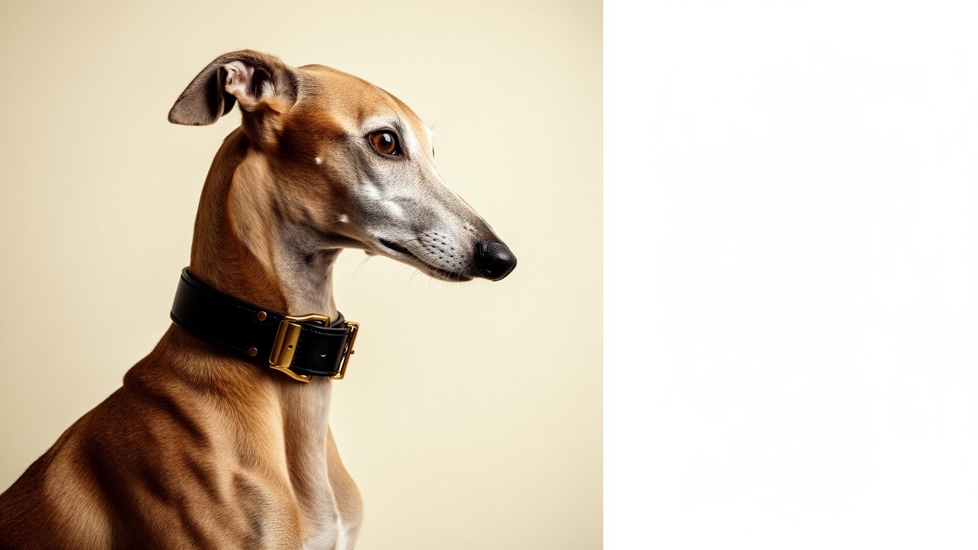 Whippet wearing the VERVE Onyx leather collar